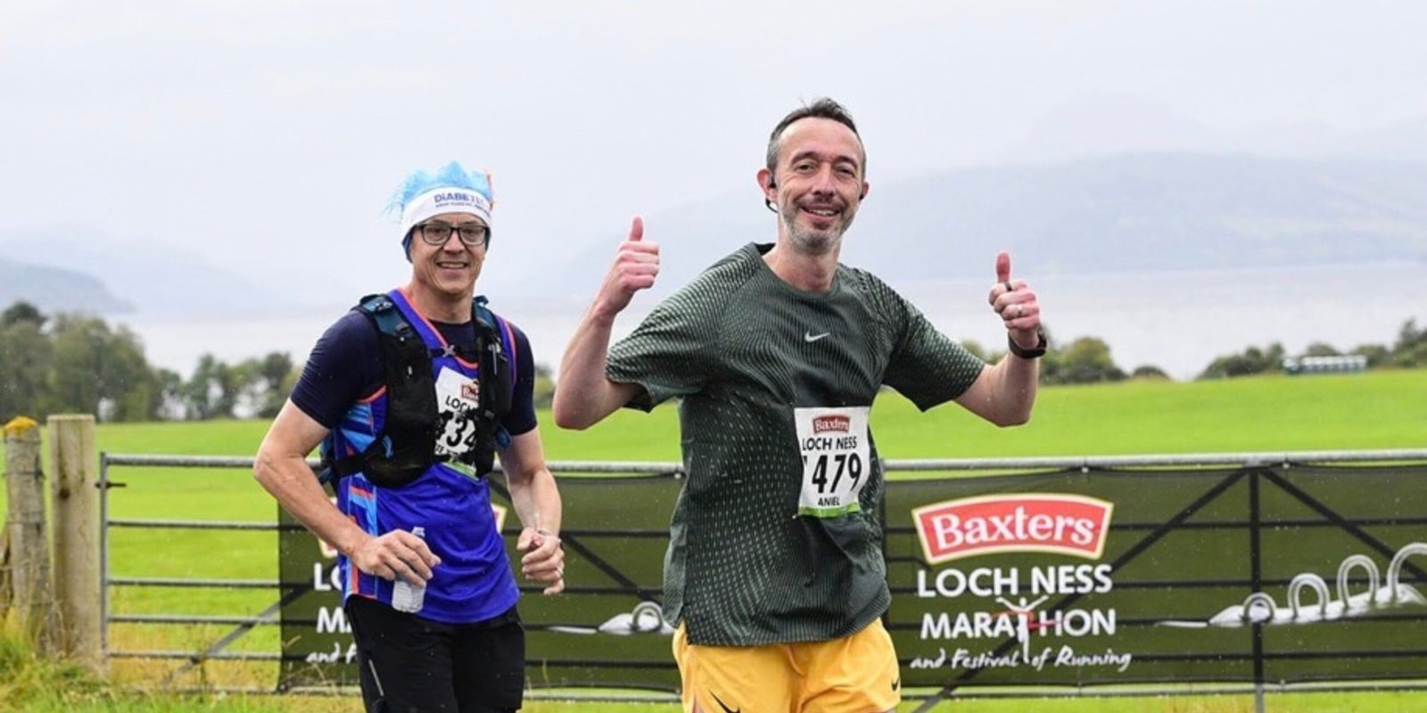 Daniel French's Loch Ness Marathon fundraiser raised £1,379 for Fertility Action on 27 September. Image shows him running along with a smile on his face, and two thumbs up